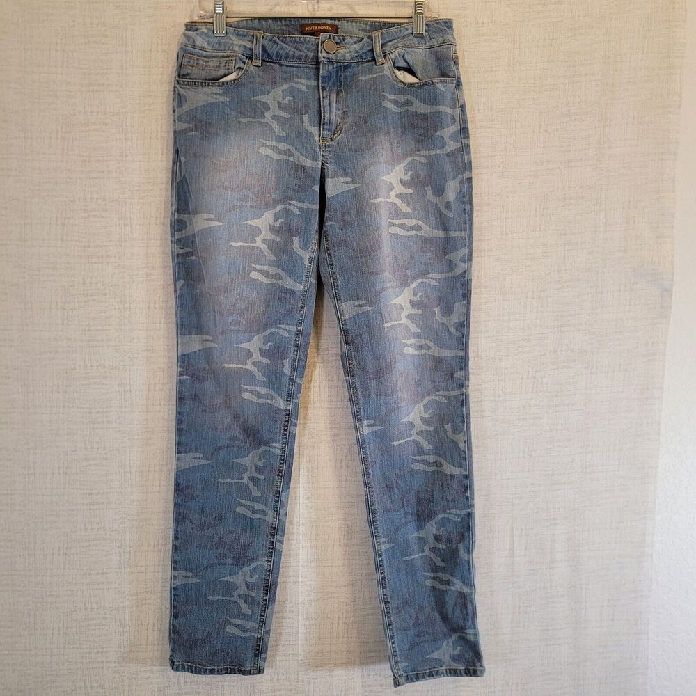 Hive & Honey‎ Jeans Womens Size 28 Camo Blue Slim Straight Medium Wash Stretch